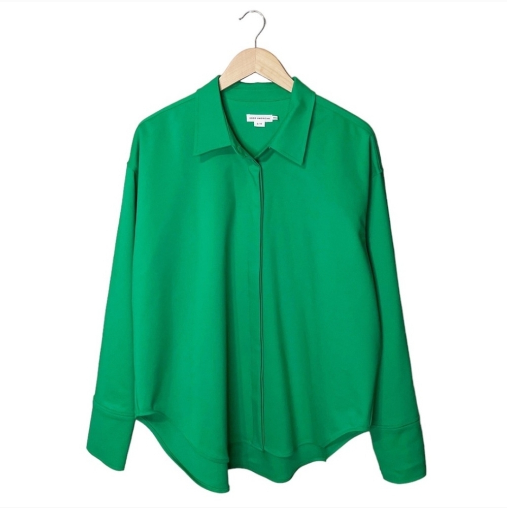 GOOD AMERICAN Emerald Green Shacket Oversized Button Down XL